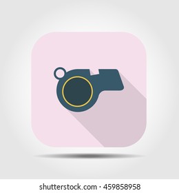 referee whistle flat icon with long shadow, vector illustration