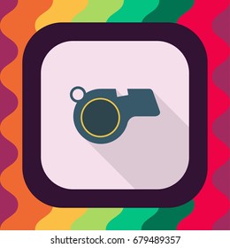 referee whistle flat icon with long shadow, vector illustration