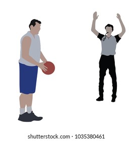 referee with whistle give the sign player to shoot, vector