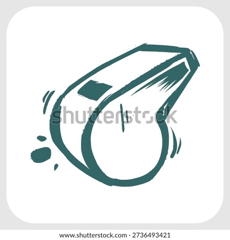 Referee whistle icon in hand drawn sketch style. Minimalist doodle of sports coaching equipment for match signals, training, and competition. High quality vector illustration.