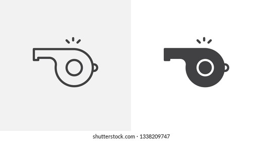 Referee whistle icon. line and glyph version, outline and filled vector sign. Whistle noise linear and full pictogram. Symbol, logo illustration. Different style icons set