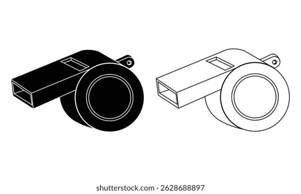Referee whistle icon vector. Silhouette of referee whistle icon symbol for football and more plays. Outline of  whistle vector illustration.