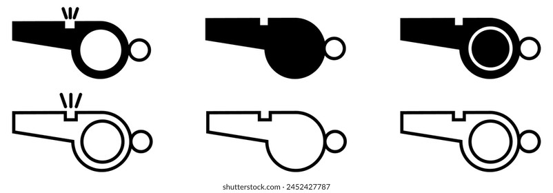 Referee whistle icons. Vector illustration isolated on white background
