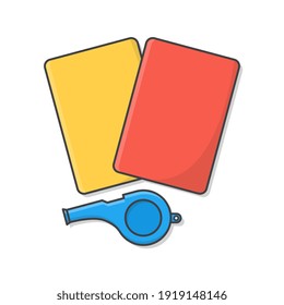 Referee Whistle With Yellow And Red Cards Vector Icon Illustration. Sport Judgement Equipment Flat Icon