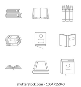 Reference book icons set. Outline set of 9 reference book vector icons for web isolated on white background