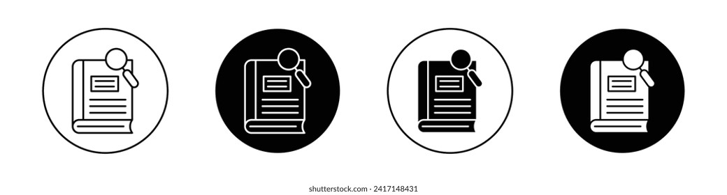 Reference data icon set. Books learning Knwoledge in a black filled and outlined style. Flat Study Book sign.