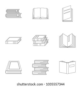 Reference publication icons set. Outline set of 9 reference publication vector icons for web isolated on white background