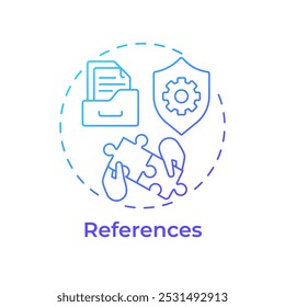 Ícone de conceito de gradiente azul de referências. Organização da documentação. Conformidade normativa, diretrizes. Ilustração de linha de forma redonda. Ideia abstrata. Design gráfico. Fácil de usar no infográfico