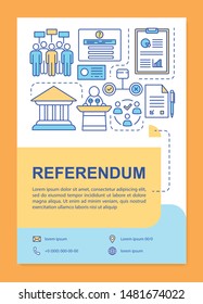 Referendum brochure template layout. Holding election. Popular vote. Flyer, booklet, leaflet print design, linear illustrations. Vector page layouts for magazines, annual reports, advertising posters