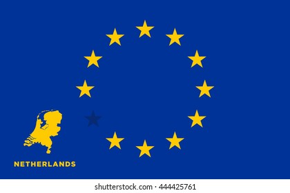 Referendum of the Netherlands membership of the European Union. EU flag with the country of Netherlands. The concept of leaving EU. Vector illustration