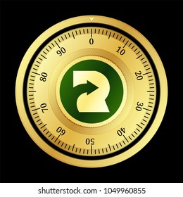 Refereum (RFR) cryptocurrency safe lock. Eps10 vector illustration isolated on black background.