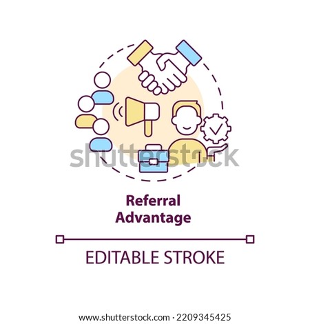 Referral advantage program concept icon. HR system. Employee engagement strategy abstract idea thin line illustration. Isolated outline drawing. Editable stroke. Arial, Myriad Pro-Bold fonts used