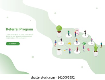 referral affiliate partnership program with team people connect or relation for website template or landing homepage banner - vector