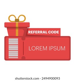 referral code text template concept. share, refer a friend, referral program. Attract friends. referral marketing strategy, landing page, mobile app, flat vector illustration on background.