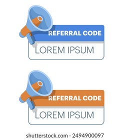 Concepto de Plantilla de texto de código de Recomendación. compartir, referir a un amigo, programa de Recomendación. Atraer amigos. estrategia de marketing de Recomendación, página de destino, App móvil, Ilustración vectorial plana en el fondo.