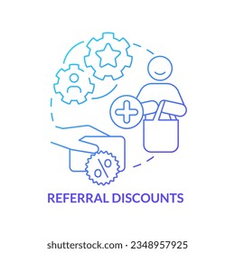 Referral discounts blue gradient concept icon. Partner program. Customer bonuses. Allowances type abstract idea thin line illustration. Isolated outline drawing. Myriad Pro-Bold font used