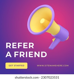 Referral friends marketing advert bonus service share recommendation social media post 3d icon vector illustration. Corporate information advice suggestion business loyalty program public announce