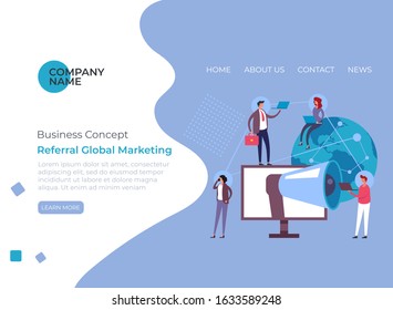 Referral global marketing concept. Vector flat cartoon graphic design illustration