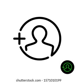 Referral icon. Refer a friend line style symbol. Add user sign. Adjustable stroke width.