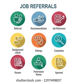 Referral Job Reference Icon Set with recommendations, & performance review, etc