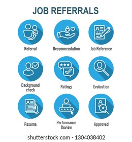 Referral Job Reference Icon Set with recommendations, & performance review, etc