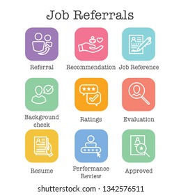 Referral Job Reference Icon Set with recommendations, & performance review, etc