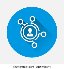 Referral link vector icon on blue background. Flat image with long shadow.