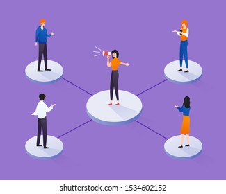 Referral marketing concept in isometric. Affiliate marketing, network marketing, business partnership, referral program strategy