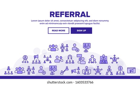 Referral Marketing Landing Web Page Header Banner Template Vector. Internet And Communication Friend Recommendation, Referral Link And Dollar Coin Illustration