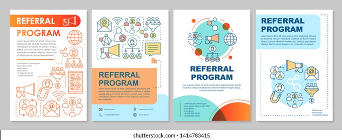 Referral marketing program brochure template layout. Customer attraction. Flyer, booklet, leaflet print design with linear illustrations. Vector page layouts for magazine, reports, advertising posters