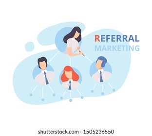 Referral Marketing, Program Strategy, Customer Database, Refer a Friend, Business Partnership, Blogging Promotion Services Flat Vector Illustration