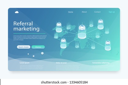 Referral, network marketing, affiliate marketing, online business concept.  Business partnership, referral program strategy. Refer a friend word concept vector illustration. 