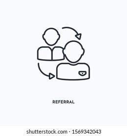 Referral outline icon. Simple linear element illustration. Isolated line Referral icon on white background. Thin stroke sign can be used for web, mobile and UI.