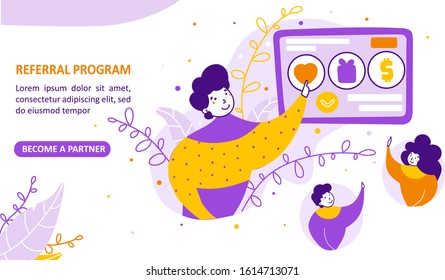 Referral program, business partnership flat vector illustration