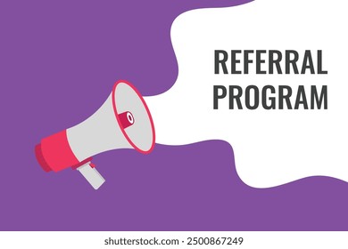 referral program button, banner, label, template for website. referral program text with colorful megaphone icon
