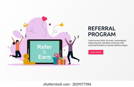 Referral program concept, affiliate partnership,  network marketing vector illustration.