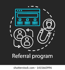Referral program concept chalk icon. Marketing campaign idea. Customer retention. Website traffic, consumers encouragement. Vector isolated chalkboard illustration
