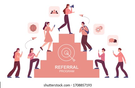 Referral program concept. Idea of referring friends to raise a profit. Referral program strategy and development. Vector illustration