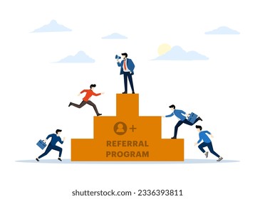 Referral program concept. The idea of referring friends to make a profit. inviting and attracting friends, Referral program strategy and development. Flat vector illustration on a white background.