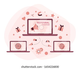 Referral program concept. Referral marketing and business partnership, referral program strategy and development. Vector illustration