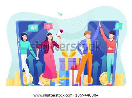 Referral Program Illustration, Get Rewards by Inviting People to Join something. This illustration can be use for website, landing page, web, app, and banner.