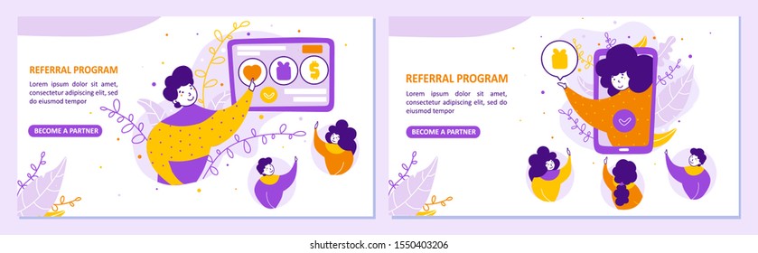 Referral program landing pages vector templates set