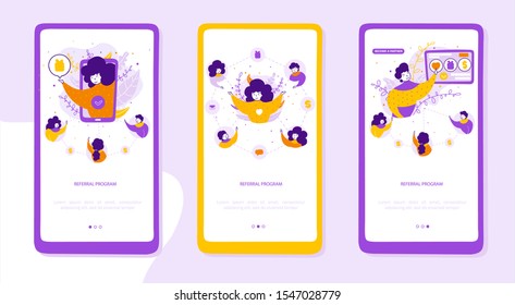 Referral program onboarding mobile app page screen template
