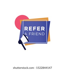 Referral program promotion geometric shapes business banner with megaphone or loudspeaker vector illustration isolated on white background. Advertising marketing icon.