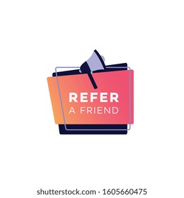 Referral program promotion geometric shapes business banner with megaphone or loudspeaker vector illustration isolated on white background. Advertising marketing icon.