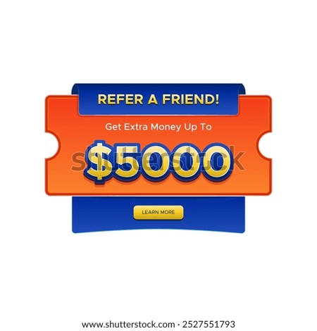 Referral program or refer a friend banner design with persuasive text, amount of bonus and click to action button. Design for promo, marketing, promotion, sale, discount, online sale, web, marketplace