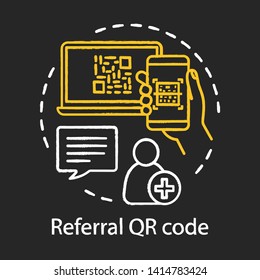 Referral QR code concept chalk icon. User authorization, registration idea. Referral friend, new customer invitation. Vector isolated chalkboard illustration