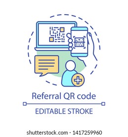 Referral QR code concept icon. User authorization, registration idea thin line illustration. Referral friend, new customer invitation. Create account. Vector isolated outline drawing. Editable stroke