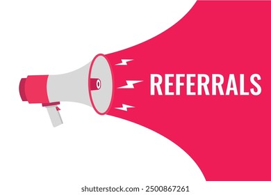 referrals button, banner, label, template for website. referrals text with colorful megaphone icon
