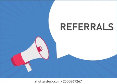 referrals button, banner, label, template for website. referrals text with colorful megaphone icon
